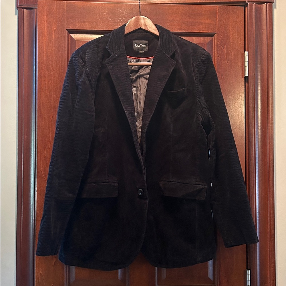 Chouyatou Corduroy Blazer Mens L Black Dark Academia Jacket